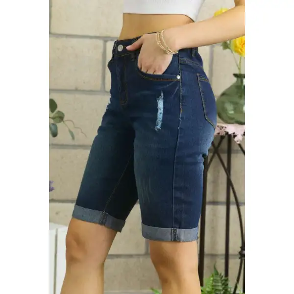 Casual Distressed Pocketed Denim Shorts