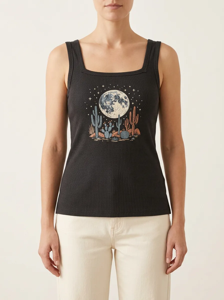 Cowgirl Cactus Moon Built-In Bra Tank Top