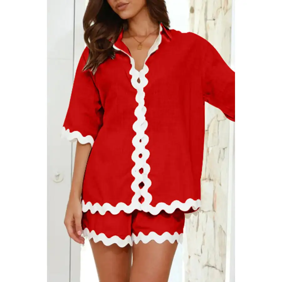 Easy Contrast Trim Half Sleeve Top and Shorts Set