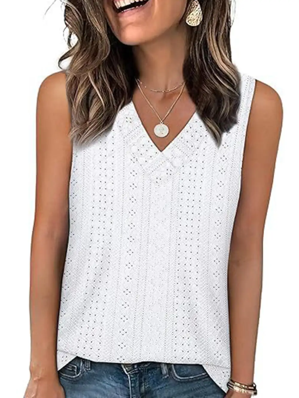 Textured V-Neck Tank Top