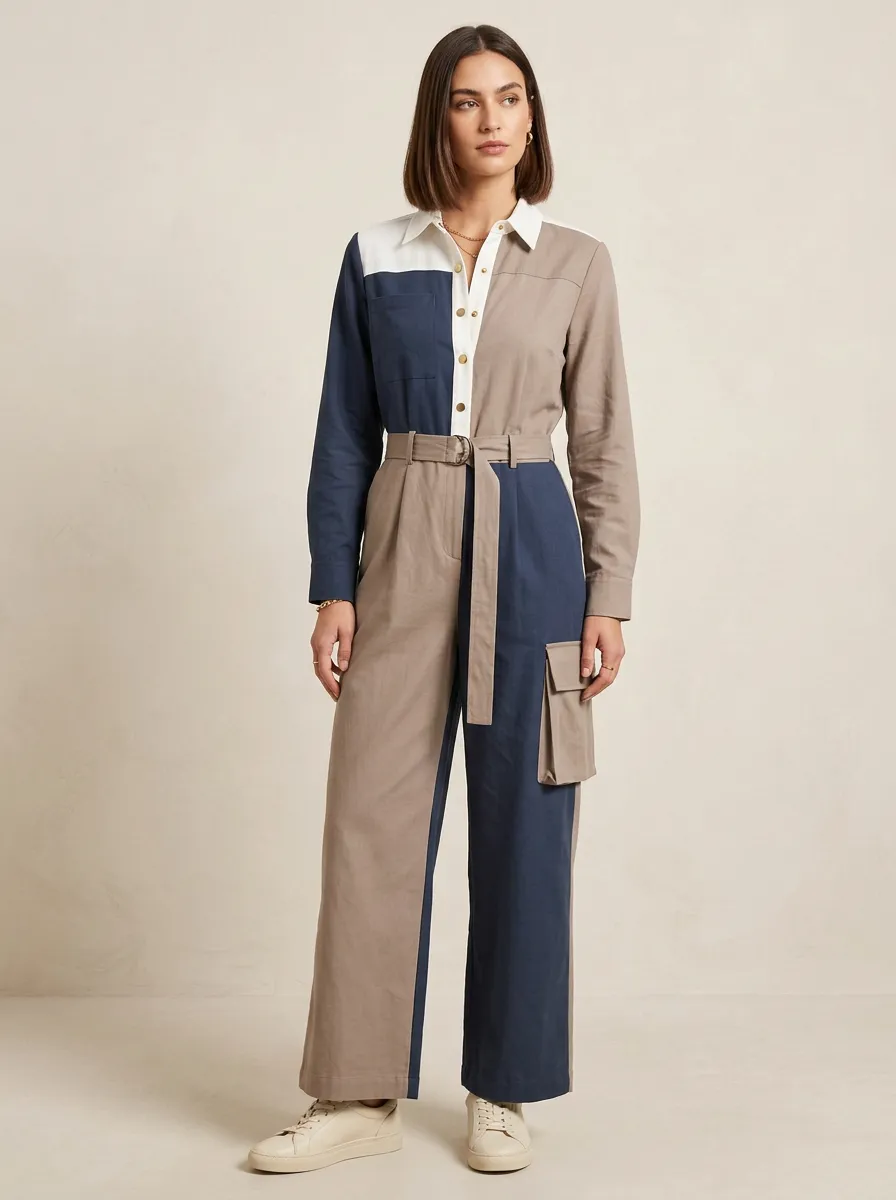 Women's Colorblock Utility Belted Jumpsuit