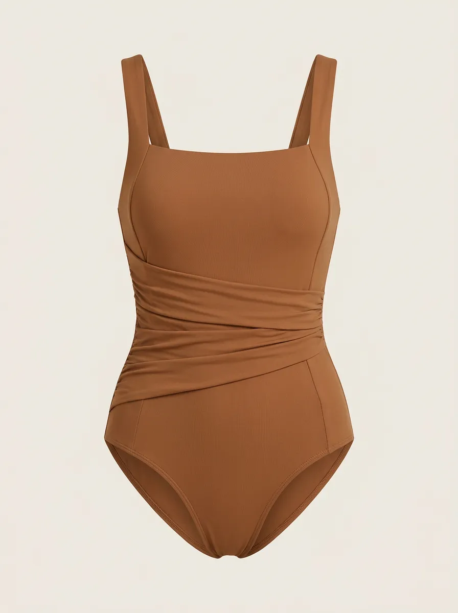 Square-Neck Waist-Ruched Ruched One-Piece Swimsuit