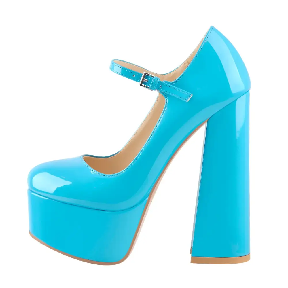 Patent Finish Pointed Toe Platform Chunky Heel Pumps
