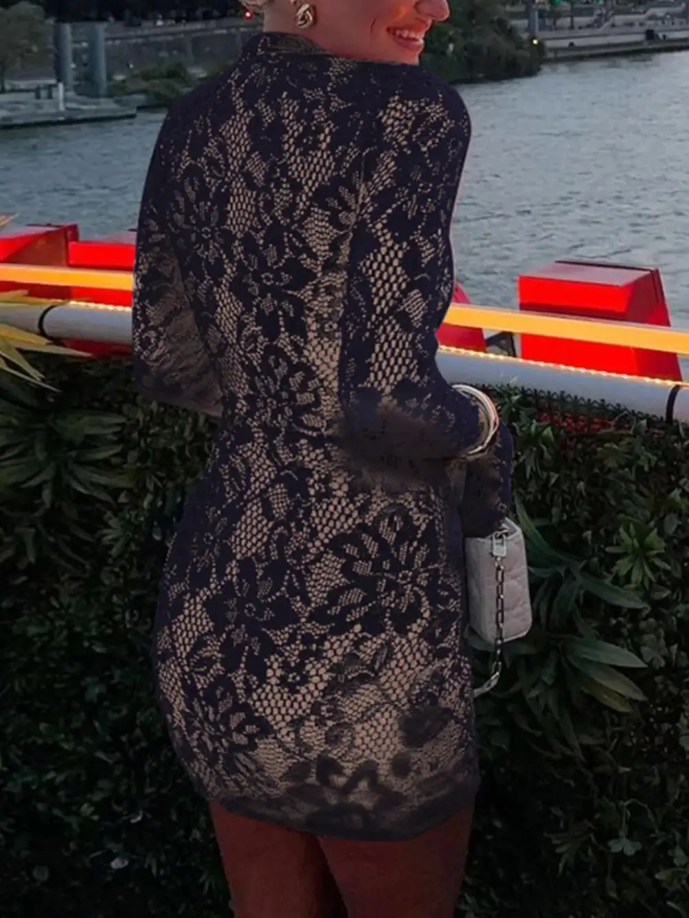 Lace Cutout Long Sleeve Mini Dress