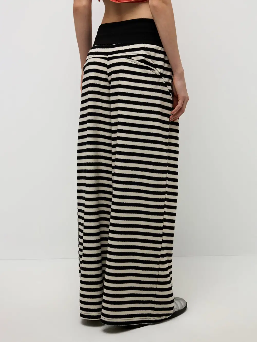 Wide-Leg Drawstring Striped Pants