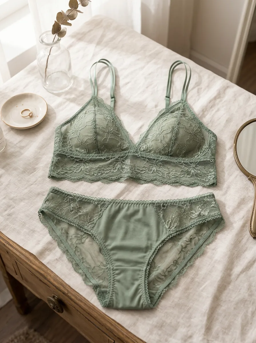 Women's Floral Lace And Floral Mid Rise Lingerie Set