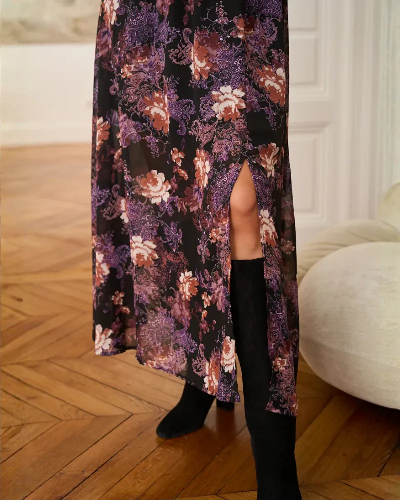 V-Neck Floral Maxi Soft Drape Dress