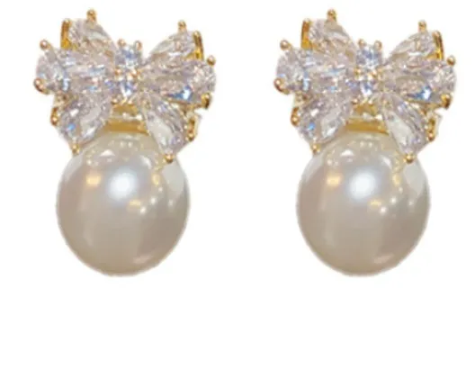 Pearl Crystal Bow Drop arrings