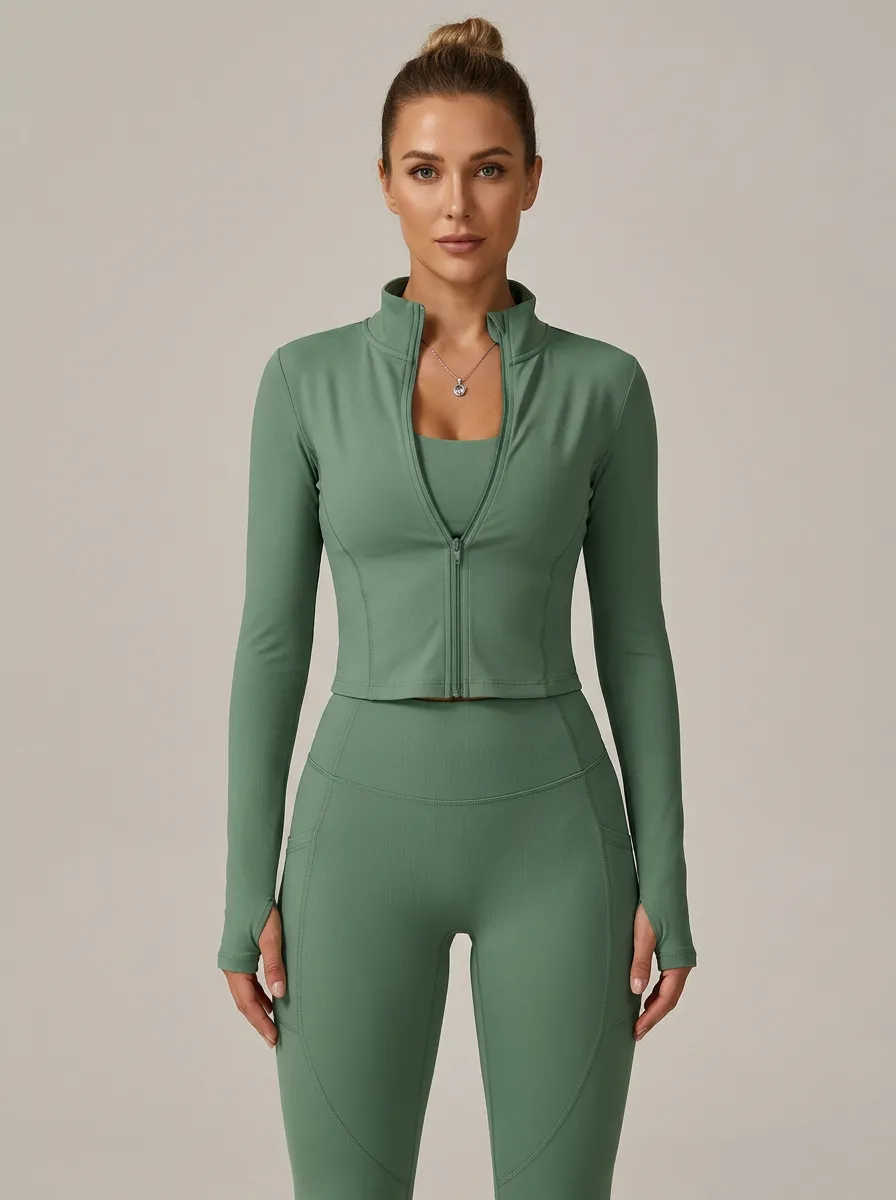 Streetwear Zip Detail Activewear Women's Three Piece Activewear Set