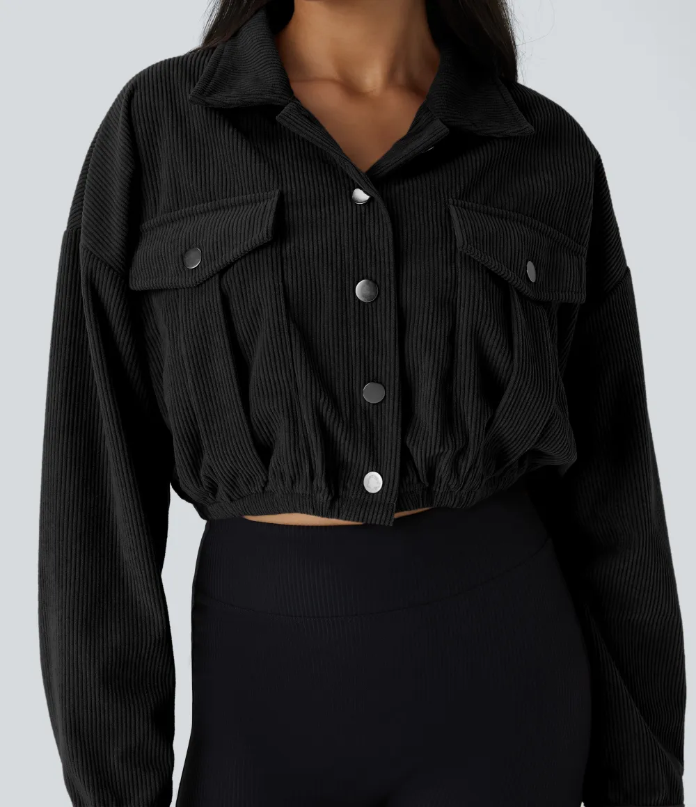 Pocket Cropped Corduroy Casual Jacket