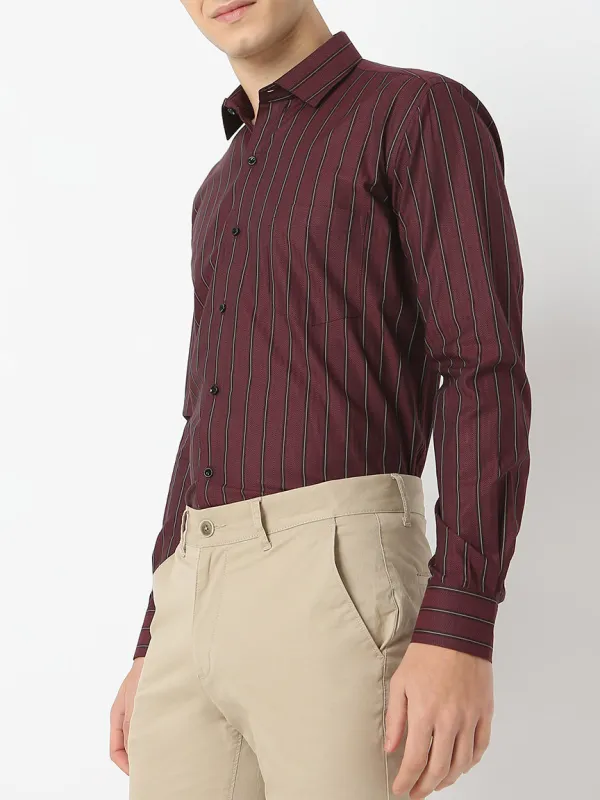 Striped Herringbone Slim Fit Men's Formal Shirt