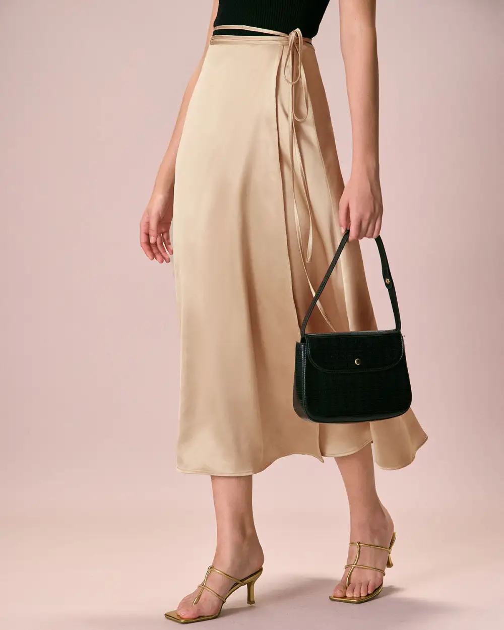 Satin Wrap High Rise Midi Skirt