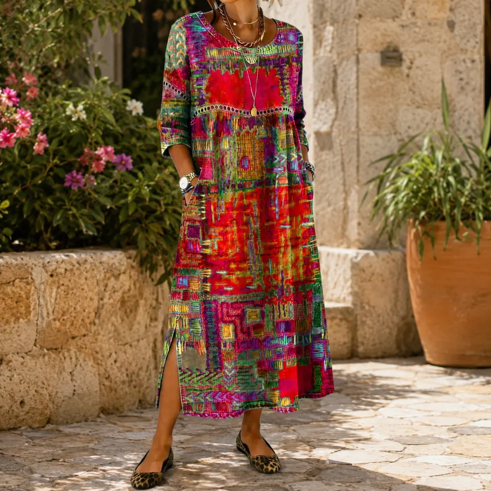 Printed Patchwork Maxi Dress