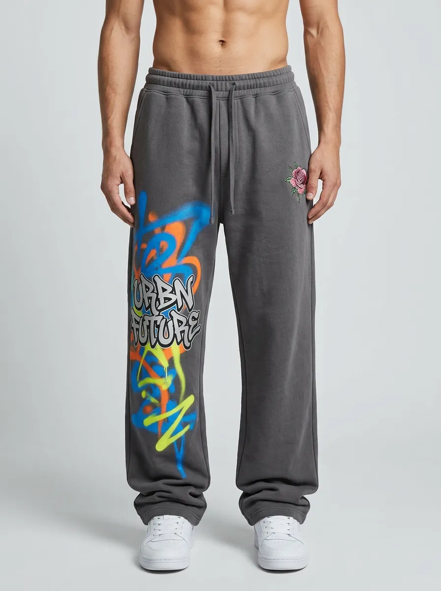 Men's Streetwear Urban Future Rose Graffiti Printed Sweatpants