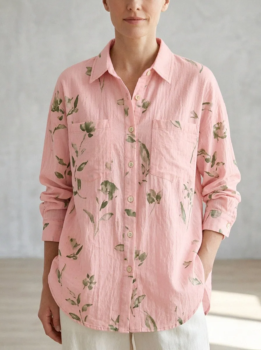 Women's Botanical Nature Lover Green Floral Printed Shirt