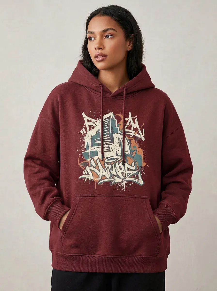 Unisex Urban Streetwear Graffiti Building Hoodie