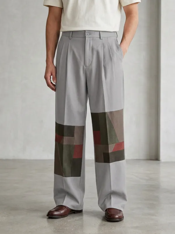 Men's Geometric Patchwork Pattern Printed Wide Leg Pants