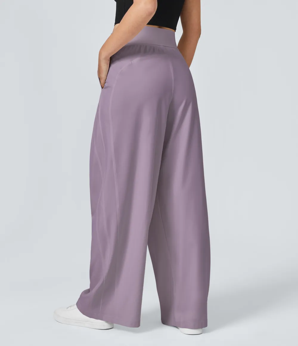 Mid Rise Side Pocket Wide Leg Casual Pants