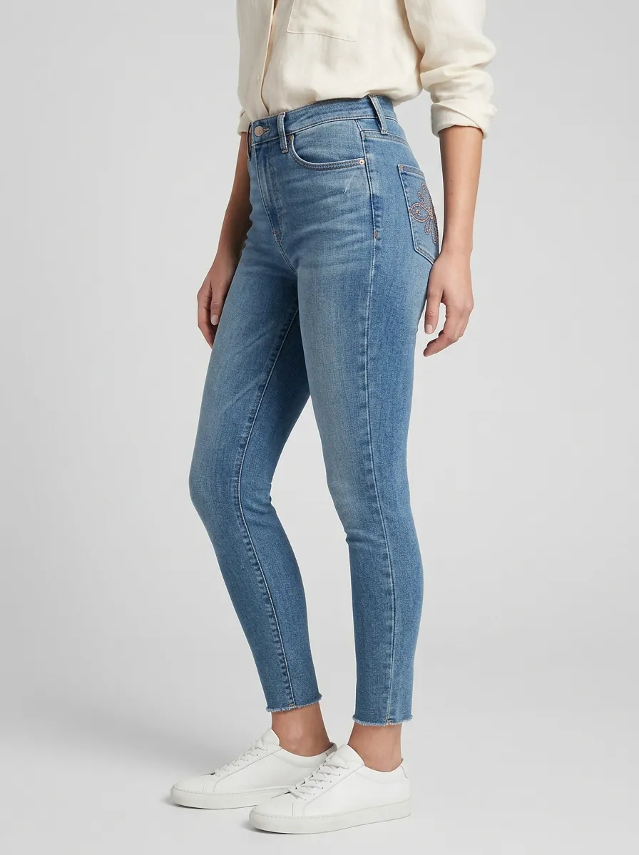 Women's Floral Embroidery Back Pocket Printed Slim Jeans