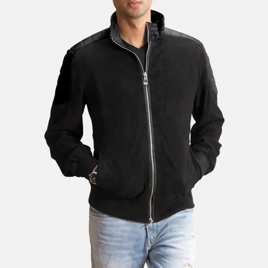 Men's Structured Bomber Suede Jacket