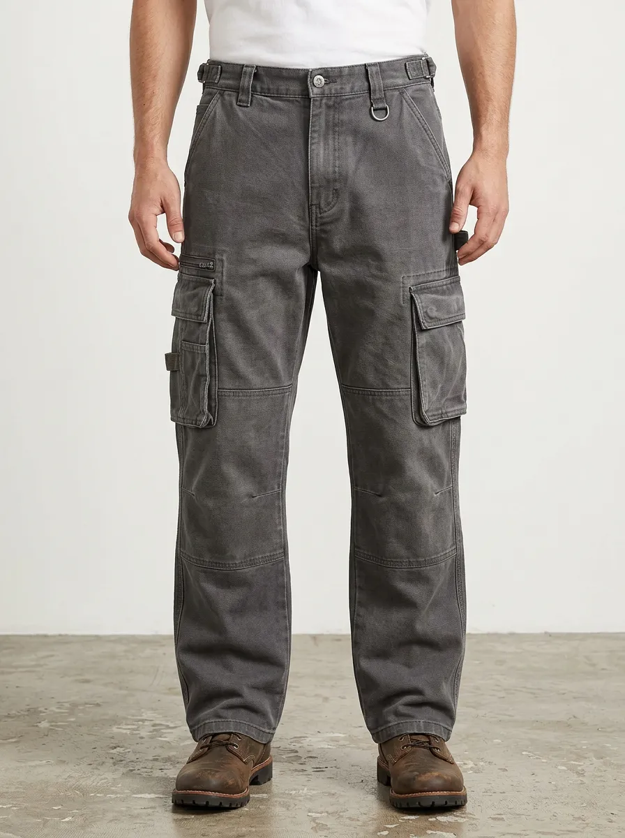 Men's Utility Workwear Charcoal Grey Multi-Pocket Cargo Pants