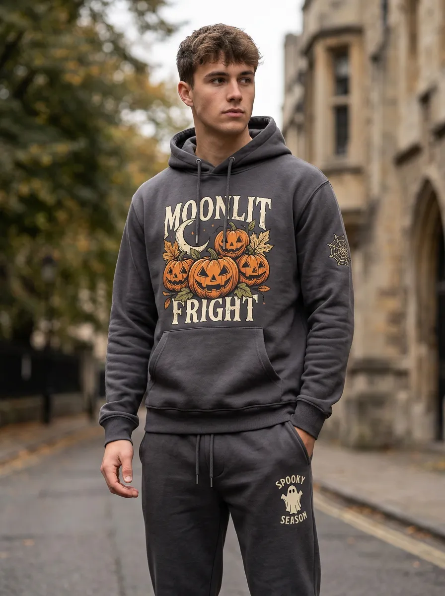 Men's Halloween Moonlit Fright Pumpkin Printed Tracksuit