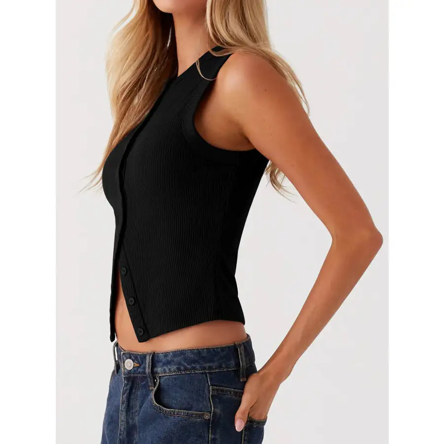 Button Up Round Neck Tank