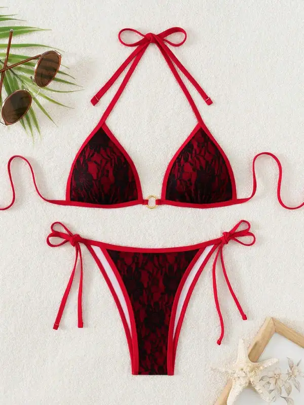Lace Backless Bikini Swim Set