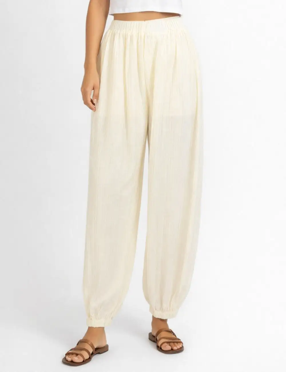 Chic Crinkle Elastic Cuff Balloon Pants