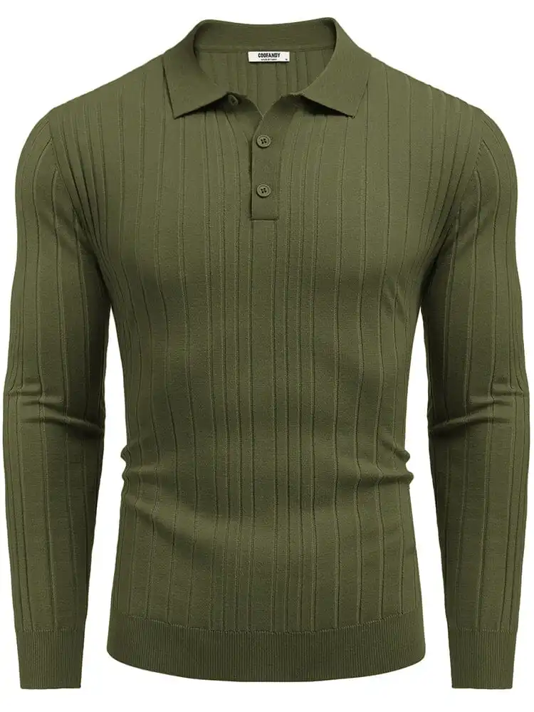 Versatile Ribbed Knit Polo Shirts Sweater