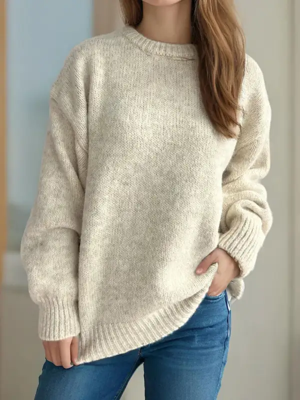 Versatile Long Sleeve Round Neck Sweater
