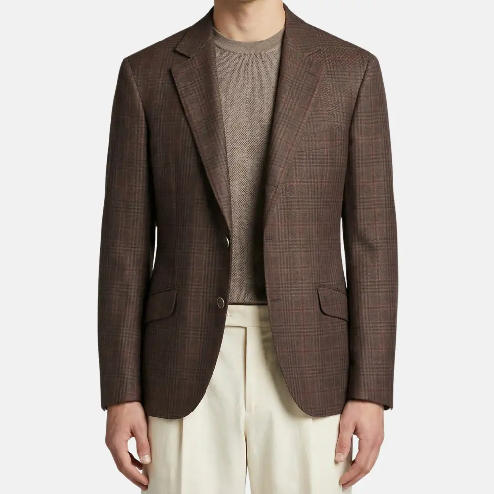 Checked Wool Silk Blazer Jacket