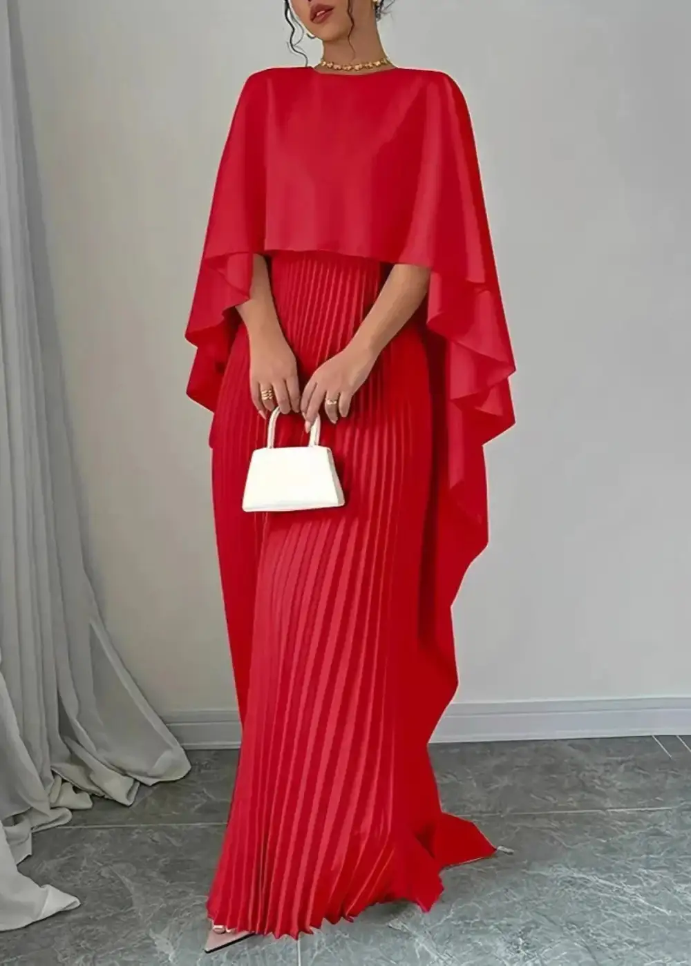  Pleated Cape Maxi Dress