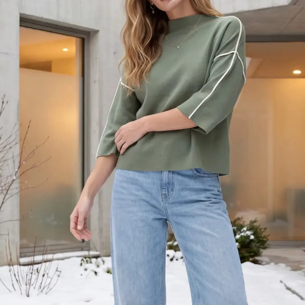 Contrast Stitch Mock Neck Top