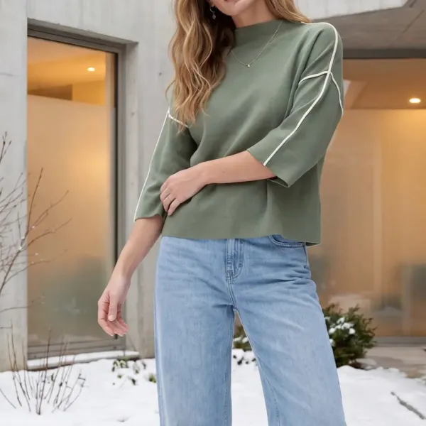 Contrast Stitch Mock Neck Top