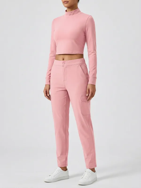 Women's Mock-Neck Crop Top and Tapered Cargo Pant Set