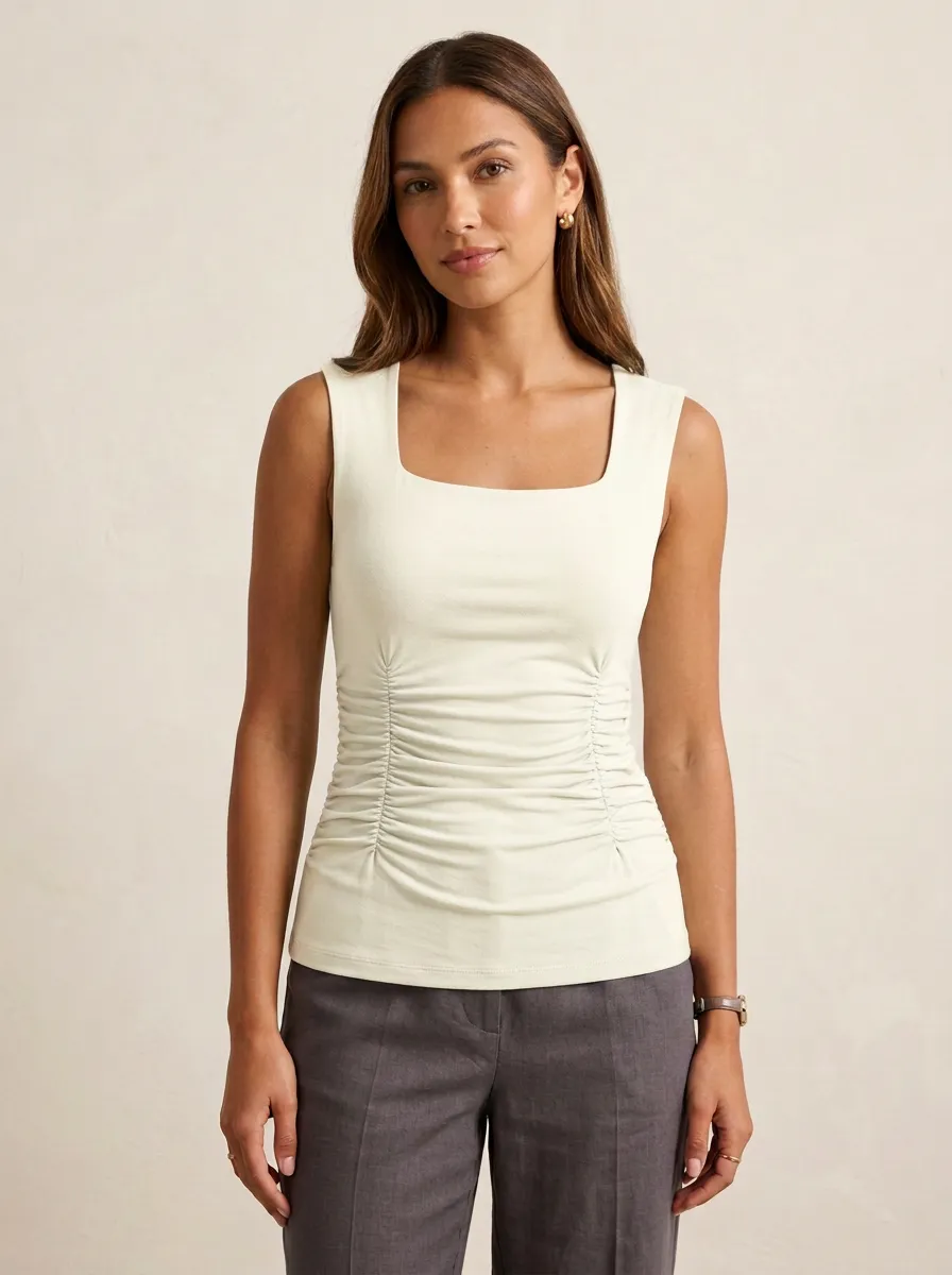 Casual Square-Neck Side-Ruched Ruched Tank Top