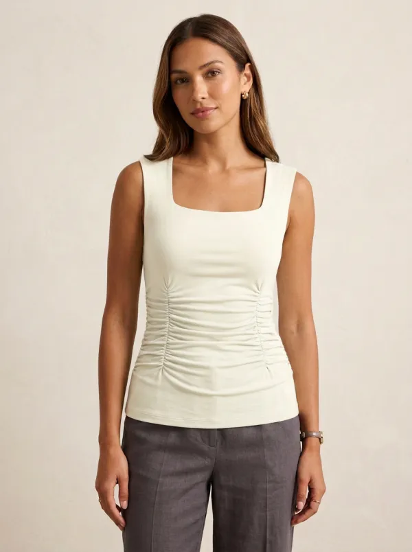 Casual Square-Neck Side-Ruched Ruched Tank Top