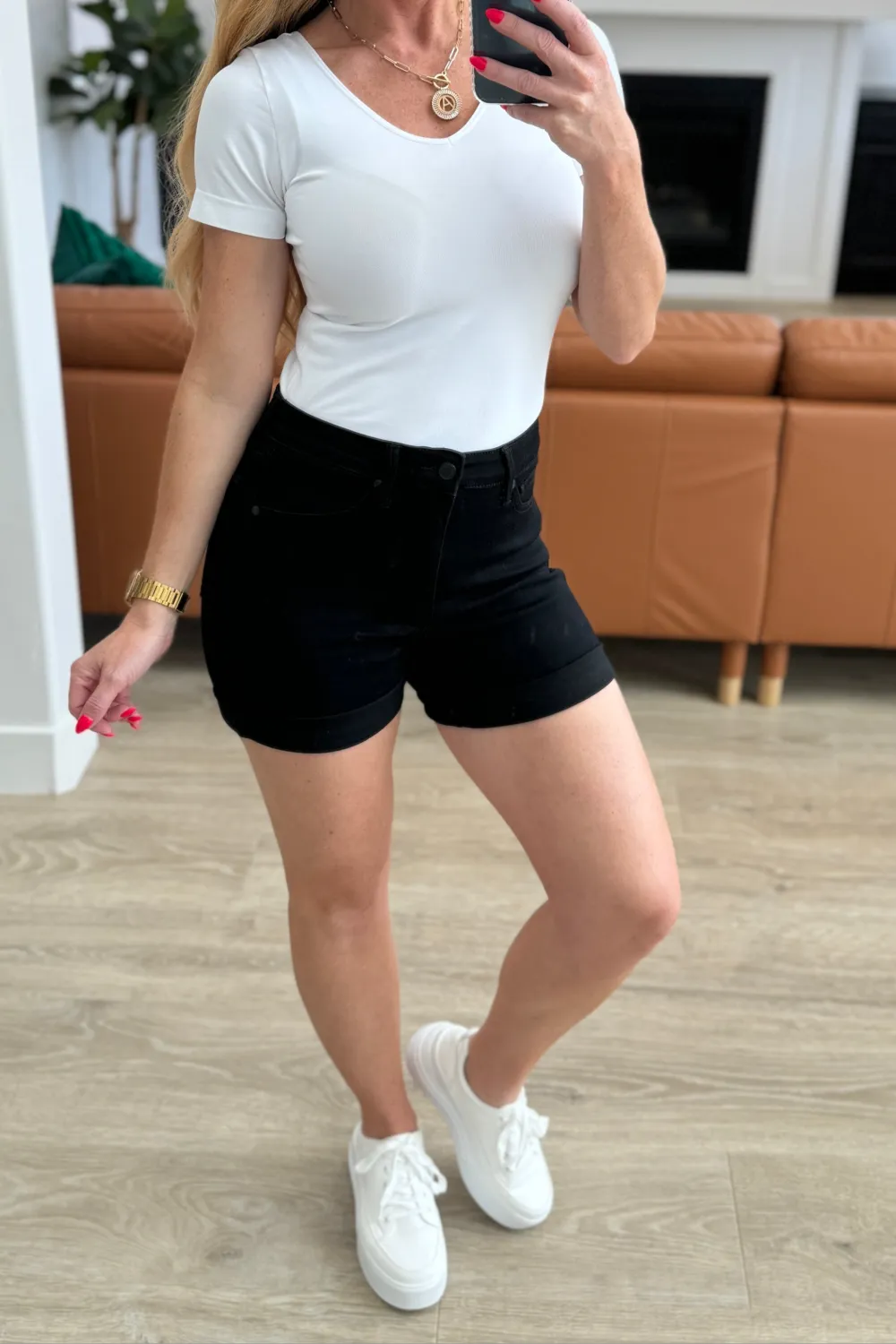 High Rise Control Top Cuffed Shorts