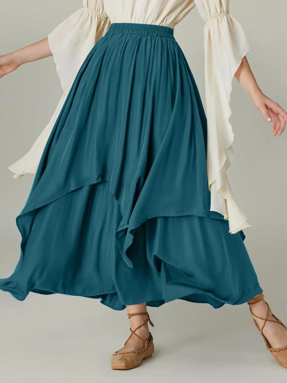Smocked Waist Band Ruched Skirt