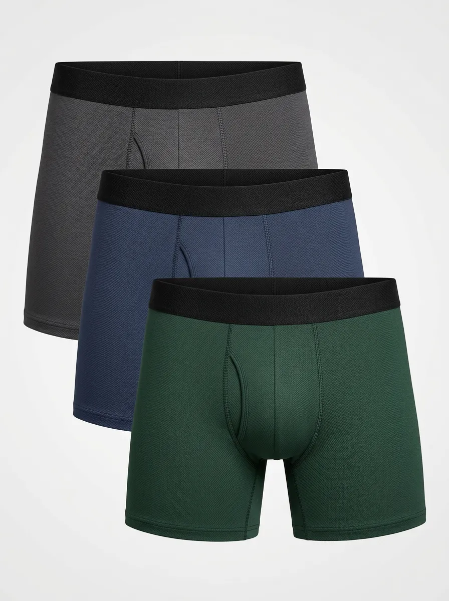 Men's Multi-Color Solid Pattern Breathable Mesh Boxer Briefs 3-Pack