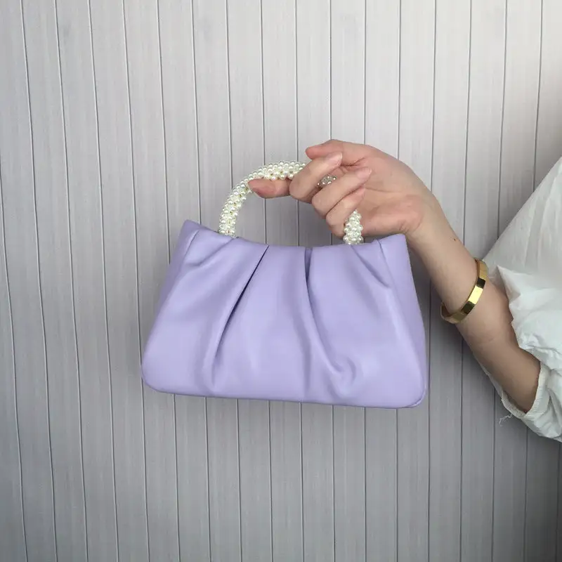 Compact Pearl Pleated Clutch Bag