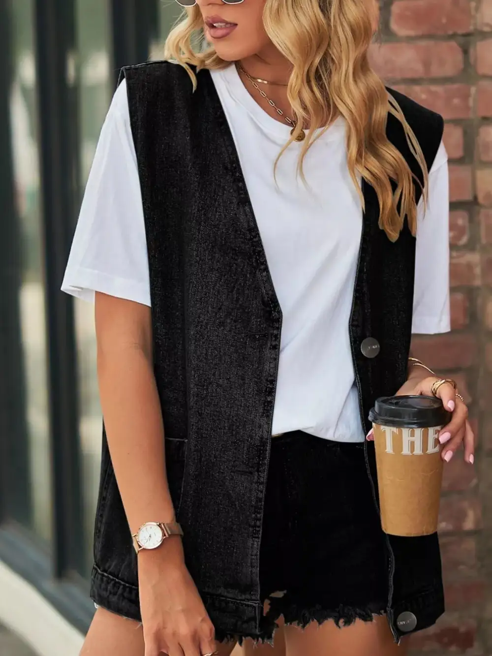 Sleeveless Button-down Jacket Vest