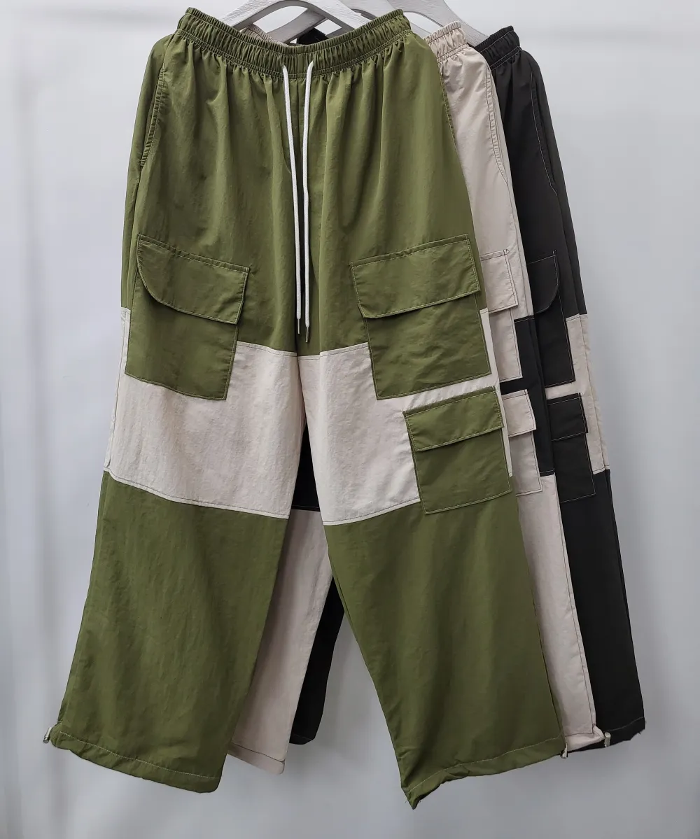Streetwear Colorblock Cuffed Relaxed Cargo Pants