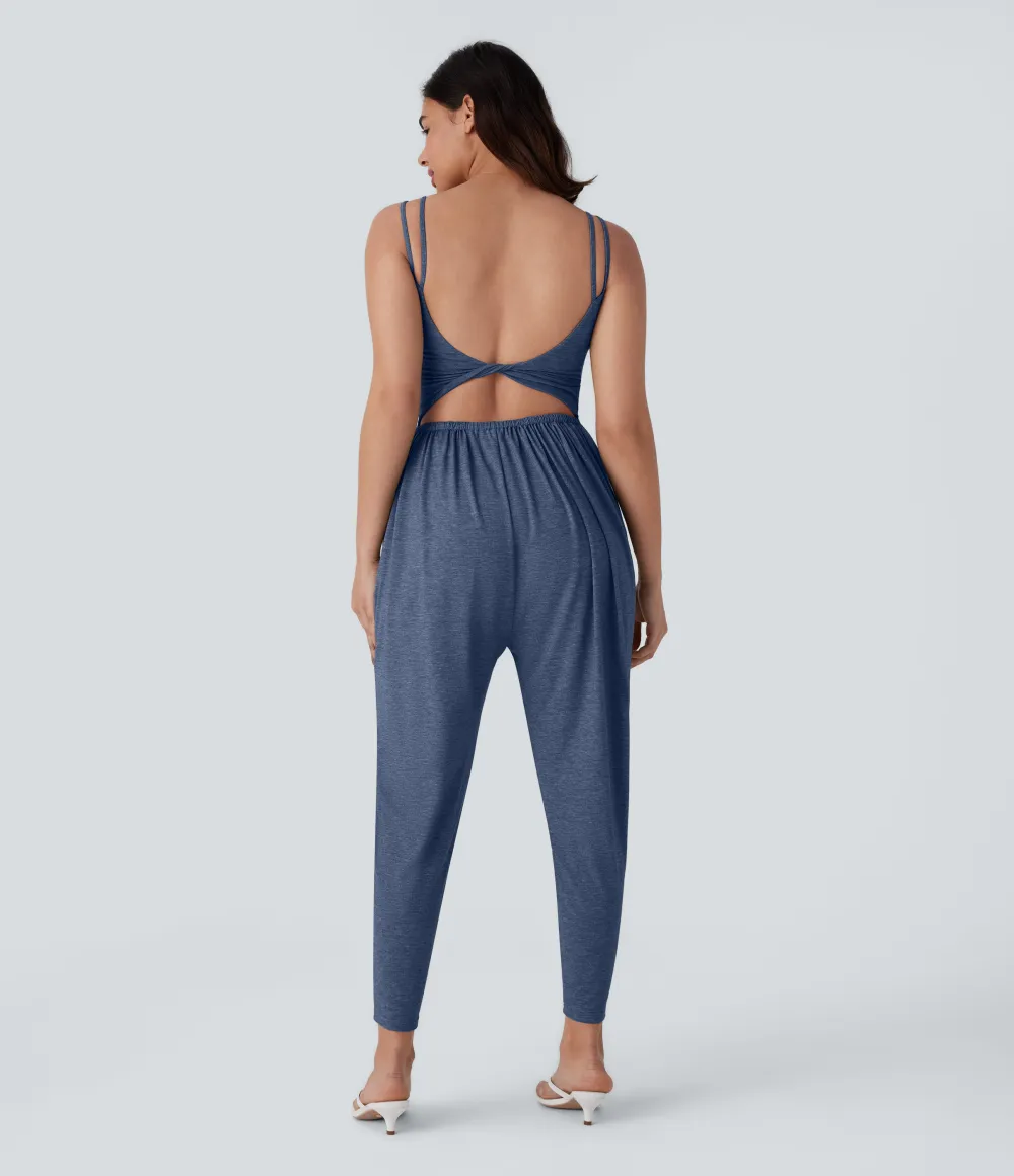 Double Straps Pocket Harem Casual Jumpsuit-Easy Peezy