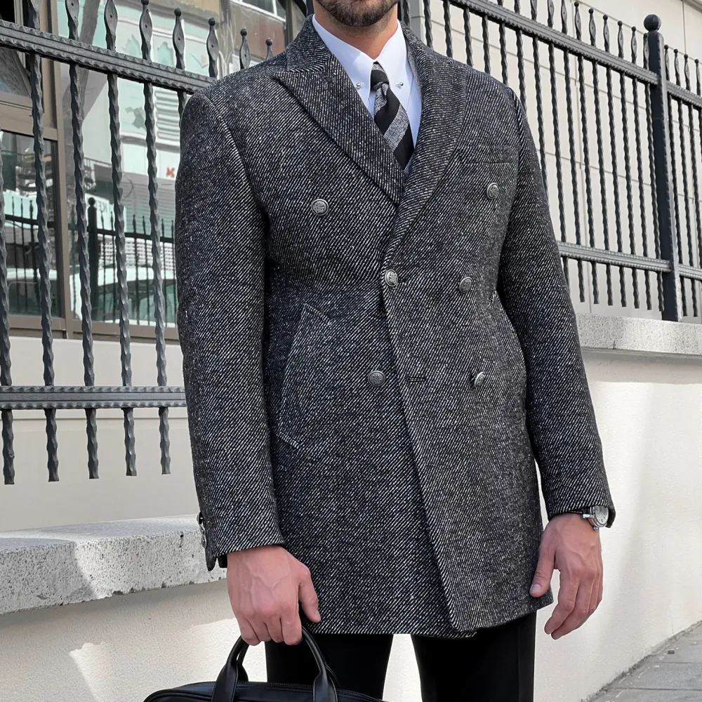 Classic Double Breasted Slim Fit Wool Tailored Coat