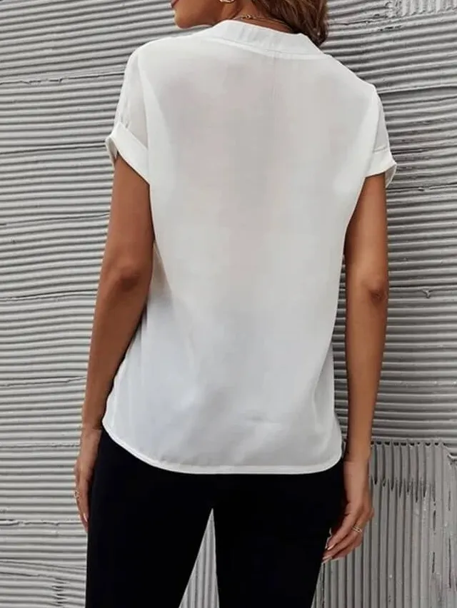 Easy Elegance V-Neck Short Sleeve Blouse
