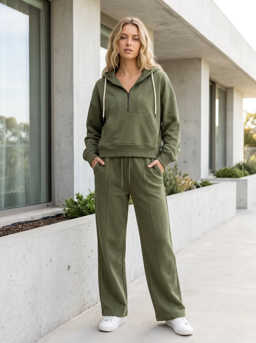 Women's Minimalist Nature Lover Floral Logo Printed Hoodie Jogger Set