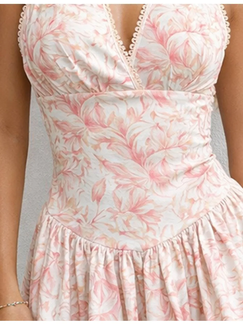 Halter V Neck Open Back Mini Dress