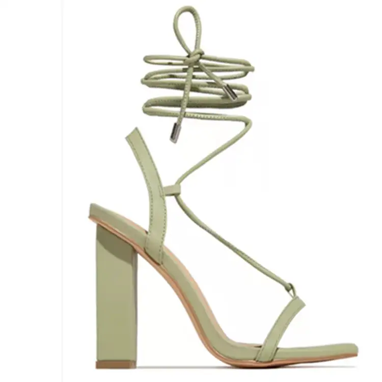 Square Toe Lace Up Crystal Detail Strappy High Heels